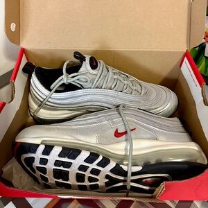Nike Silver and Red Air Max 97 Sneakers